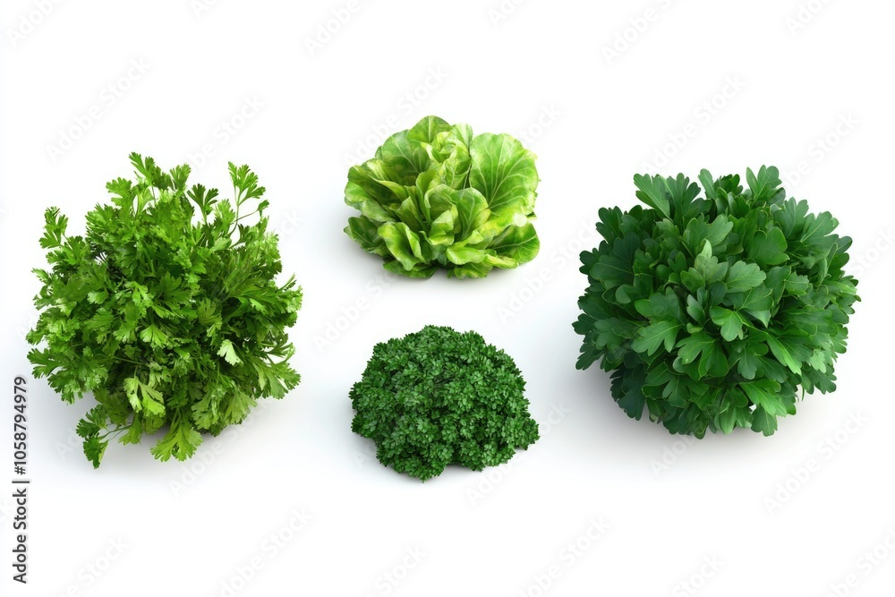 Fresh herbs arranged on a clean white background Fresh herbs arranged on a clean white background
