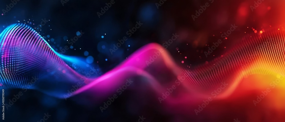 Fototapeta premium A vibrant backdrop features a radiant wave emanating from the image's center, accompanied by a blurred beam of light rising from its top