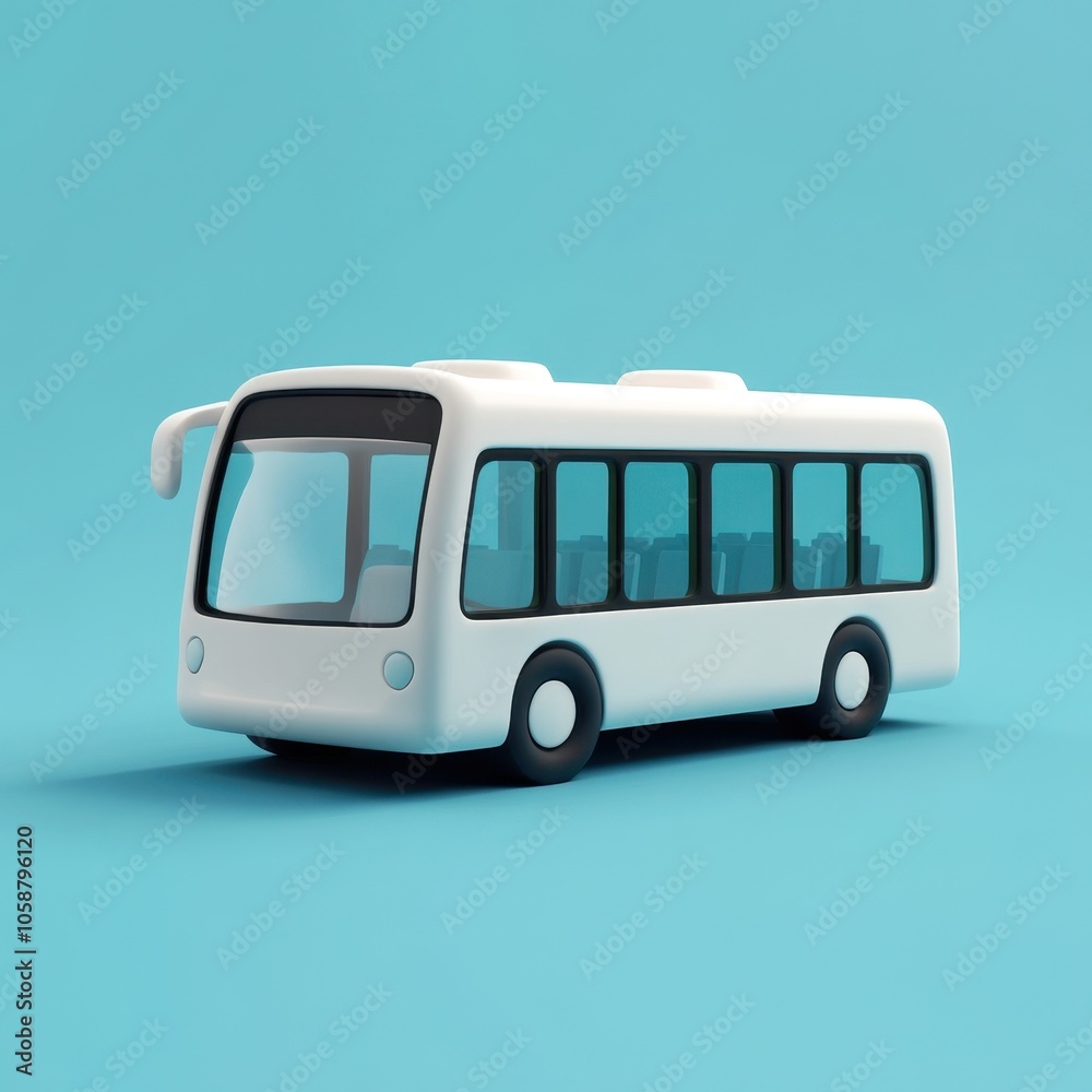 Minimalist White Bus on Bright Blue Background Minimalist White Bus on Bright Blue Background