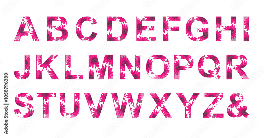 Sunflowers Alphabet Collection Set on white background. Hand drawn watercolor alphabet letters with fuchsia sunflowers. Wedding, birthday, baby shower design, creative ideas Sunflowers Alphabet Collection Set on white background. Hand drawn watercolor alphabet letters with fuchsia sunflowers. Wedding, birthday, baby shower design, creative ideas