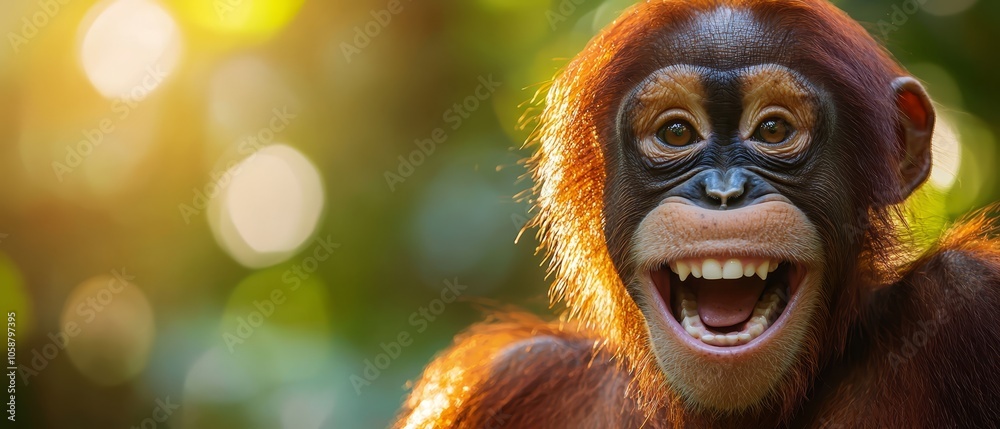  A close-up of a monkey's face with its mouth agape
