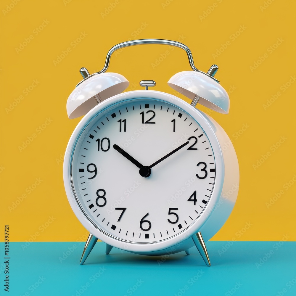 Retro Alarm Clock on Vibrant Yellow and Turquoise Background Retro Alarm Clock on Vibrant Yellow and Turquoise Background