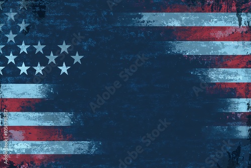 A textured representation of a faded American flag blending red and blue tones, capturing a sense of history and patriotism