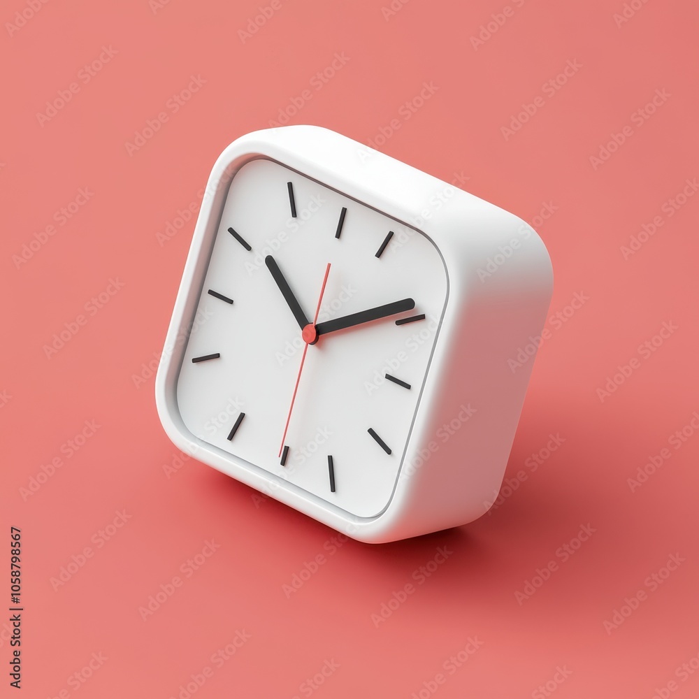 Minimal White Analog Clock on Coral Background Minimal White Analog Clock on Coral Background