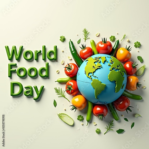 World Food Day globe with fresh vegetables and herbs