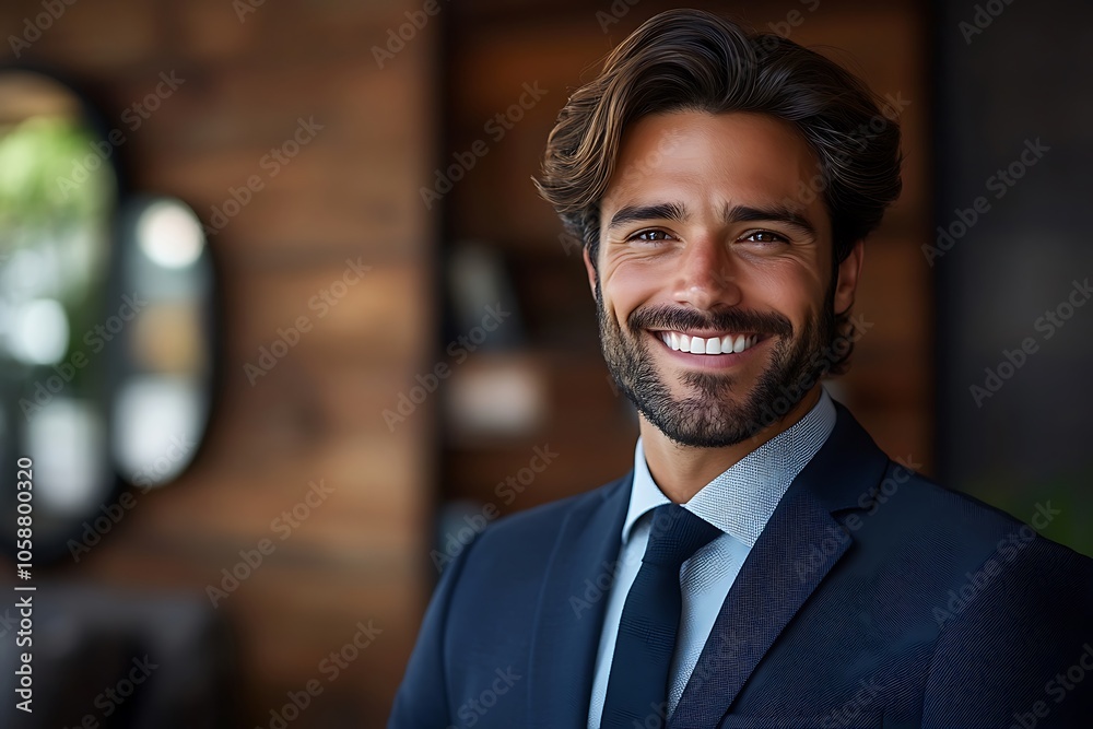Smiling Businessman in Blue Suit and White Shirt, Confident and Approachable