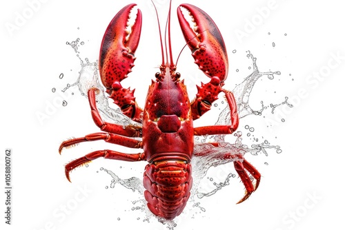 A close-up of a red lobster surrounded by water splashes photo