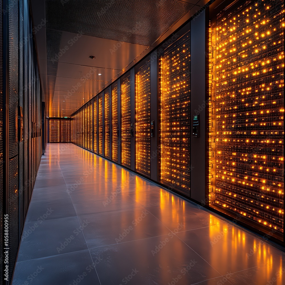 Fototapeta premium data center with rows of glowing server racks