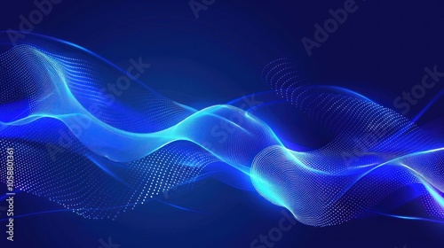 Abstract Blue Wave with Glowing Particles