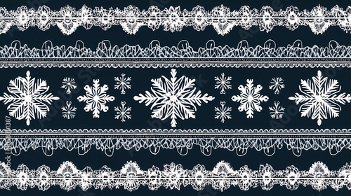 Seamless pattern with white and blue simple flat vector geometric ornaments on a dark background