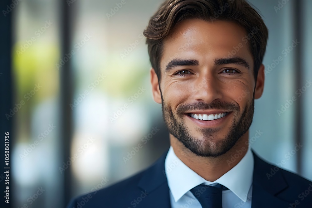Smiling Businessman in Blue Suit with Beard Smiling Businessman in Blue Suit with Beard