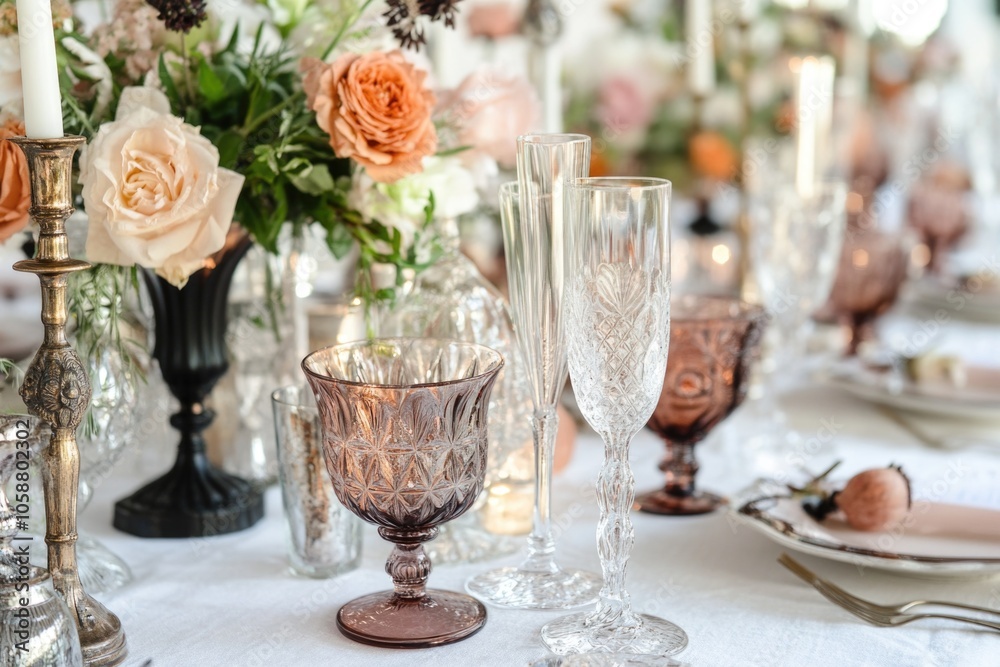 Table setting with fine china and linens for a formal occasion Table setting with fine china and linens for a formal occasion