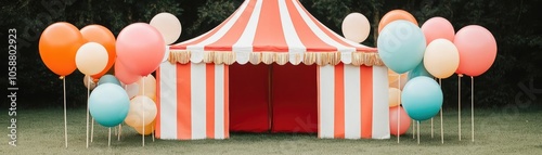 Outdoor birthday event with circus-style entertainment, vibrant color scheme, and expertly coordinated logistics, energetic and playful vibe photo