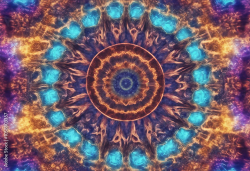 3D kaleidoscope mandala abstract background of trippy art psychedelic trance to open third eye with