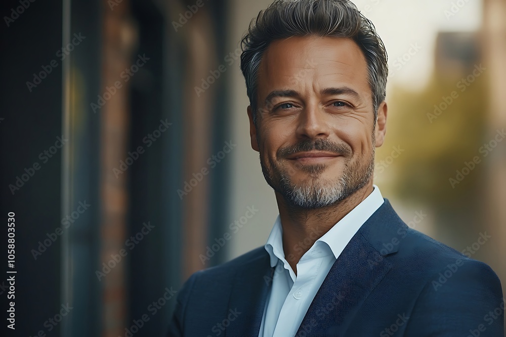 Smiling Businessman in Blue Suit, Confident Portrait