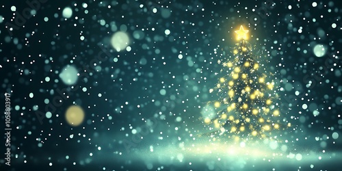 Christmas Tree with Lights and Snow Soft Pastel Background for Graphic Design Templates