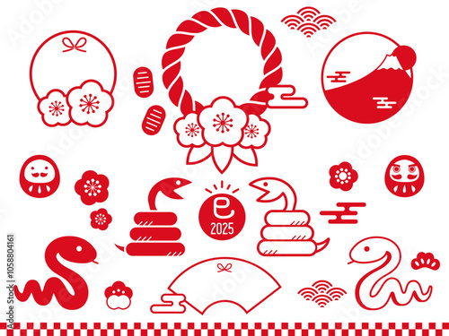 干支と縁起物のポップな年賀に使えるイラストセット