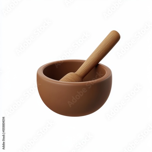 Wooden Mortar and Pestle in Earthtone Ceramic Bowl