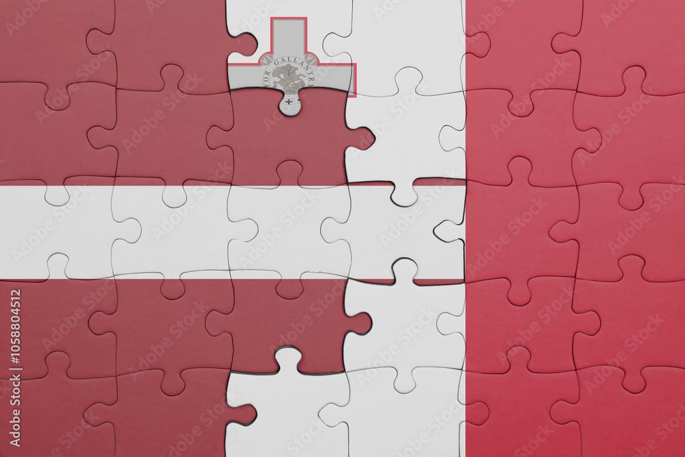 puzzle with the colourful national flag of latvia and flag of malta . puzzle with the colourful national flag of latvia and flag of malta .