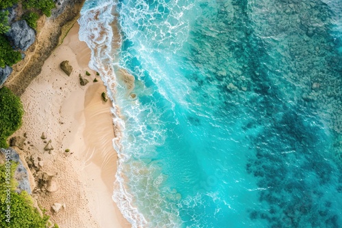 Ocean From Above. Abstract View of Bright Blue Colors on Bali Beach Coast