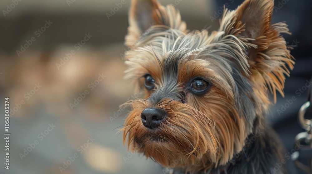 A cute Yorkshire Terrier gazes attentively, embodying loyalty, curiosity, and playful charm; a capture of innocence and companionship in soft focus. A cute Yorkshire Terrier gazes attentively, embodying loyalty, curiosity, and playful charm; a capture of innocence and companionship in soft focus.