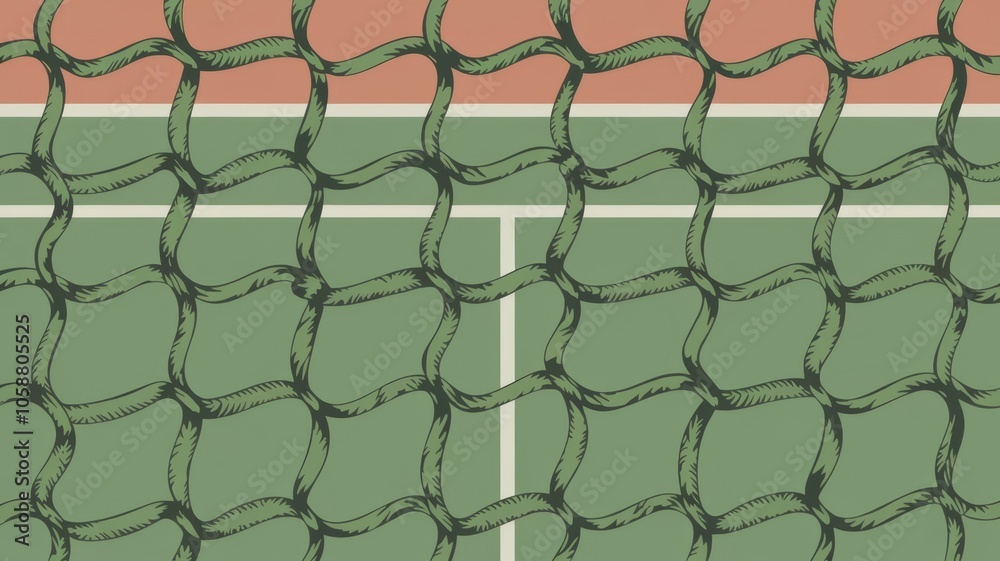 Fototapeta premium Illustrated tennis net, artistic design, vibrant colors, abstract patterns, recreational sports element