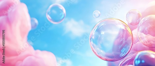 Wallpaper Mural  A scene of soap bubbles drifting in blue sky air, accompanied by clouds Torontodigital.ca