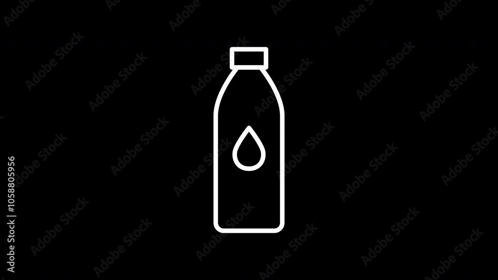 Water bottle animated line icon. White color line icon animation. 4K video with transparent background