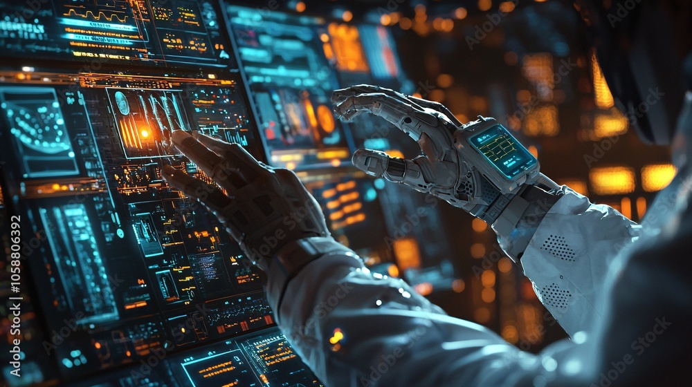Close-up of a doctor using a futuristic tool to review patient data in a high-tech medical setting. Realistic DSLR shot. Close-up of a doctor using a futuristic tool to review patient data in a high-tech medical setting. Realistic DSLR shot.