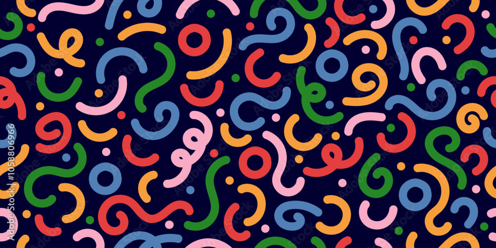 abstract modern colorful fun line doodle shape seamless pattern background. simple line scribble decorative shape.texture background