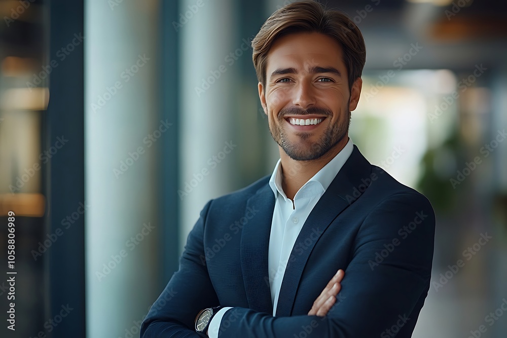 Smiling Businessman in Navy Blue Suit and White Shirt Headshot Smiling Businessman in Navy Blue Suit and White Shirt Headshot
