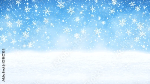 Winter Landscape with Falling Snow Smooth Blue Background with Copy Space for Advertisements