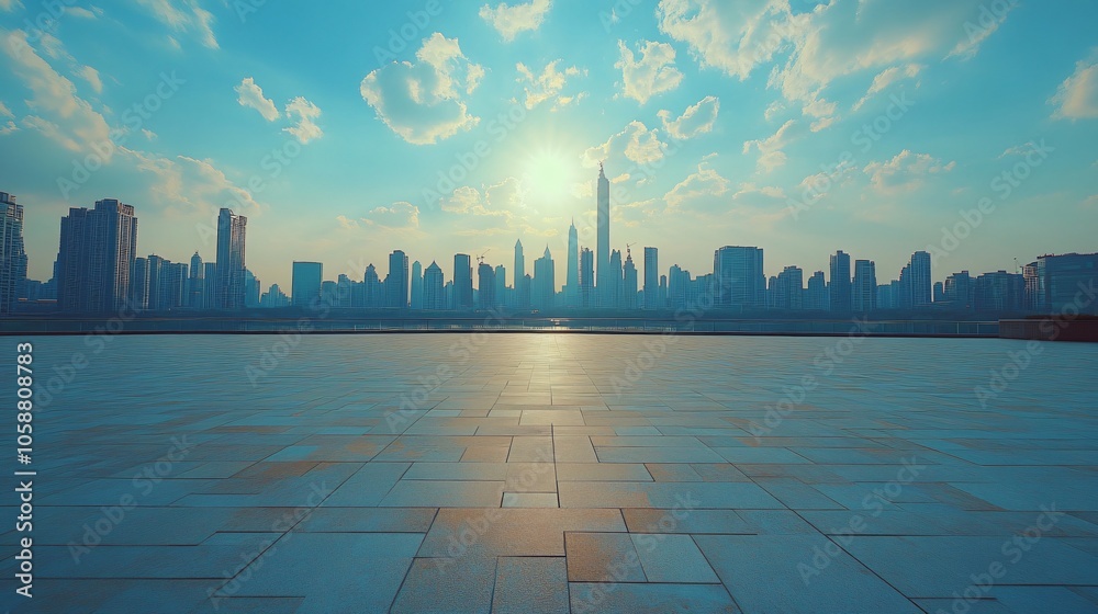 Nighttime City Center with Platforms, Roads, Parking Lot, and Brick Pavement for Car Advertisement Background Nighttime City Center with Platforms, Roads, Parking Lot, and Brick Pavement for Car Advertisement Background