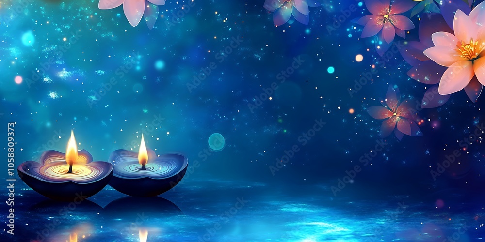 Two Candles in a Blue Background Abstract Gradient Background with Copy Space Two Candles in a Blue Background Abstract Gradient Background with Copy Space