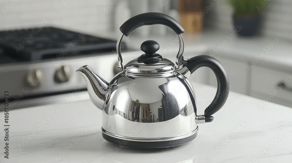 Elegant Stainless Steel Kettle on Modern Kitchen Counter Elegant Stainless Steel Kettle on Modern Kitchen Counter