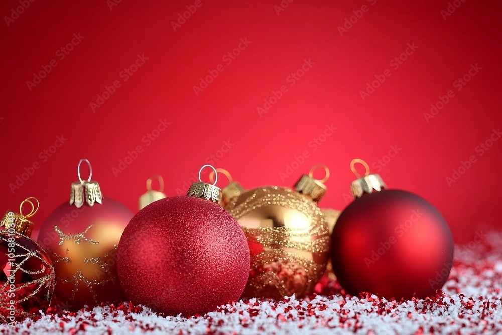 Christmas ornaments on red background Christmas ornaments on red background