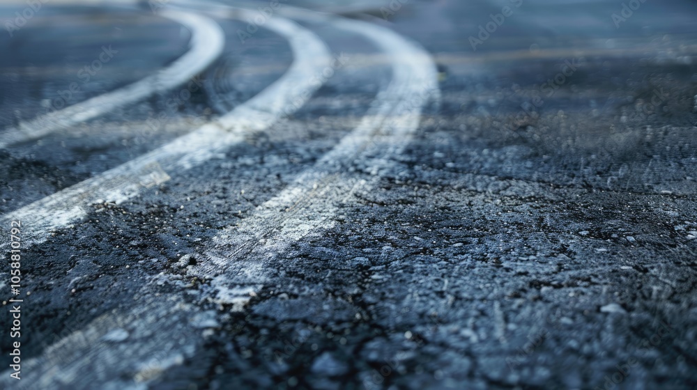 Vehicle skid marks on empty road with illegal activities concept photo. Vehicle skid marks on empty road with illegal activities concept photo.