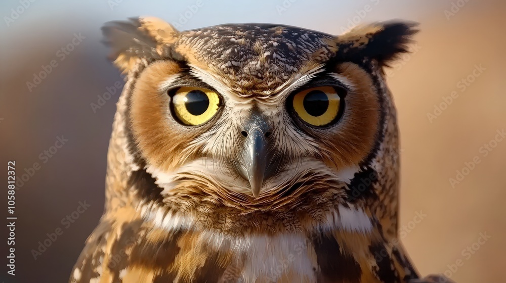 Close up Portrait of a Majestic Owl with Intense Yellow Eyes