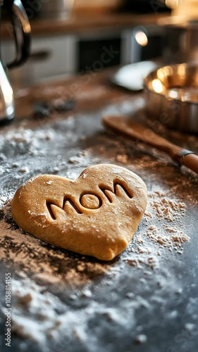 Baker preparing heart shaped cookie for mother's day