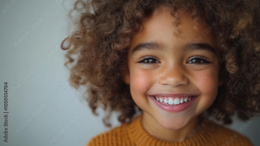 joyful girl with curly hair smiles brightly, set against a simple white studio background, radiating happiness and confidence in a moment of pure delight joyful girl with curly hair smiles brightly, set against a simple white studio background, radiating happiness and confidence in a moment of pure delight
