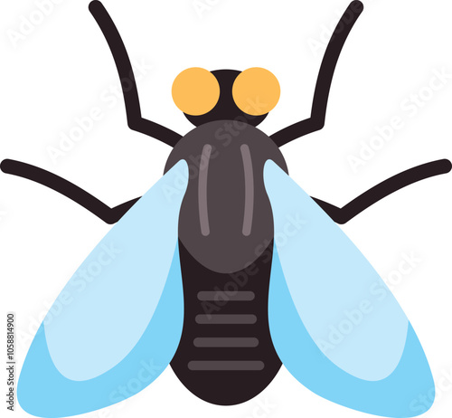 Black fly spreading its wings on white background