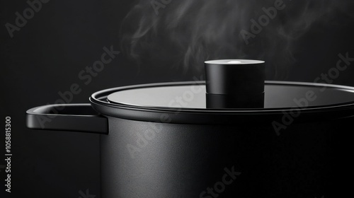 A close-up shot of the pot's lid, capturing the handle and steam vent, with the pot body softly blurred behind. photo