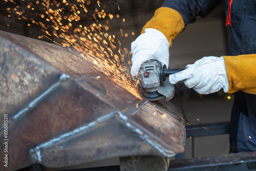 Wallpaper Mural Metal worker using angle grinder creating sparks during polishing metal structure Torontodigital.ca