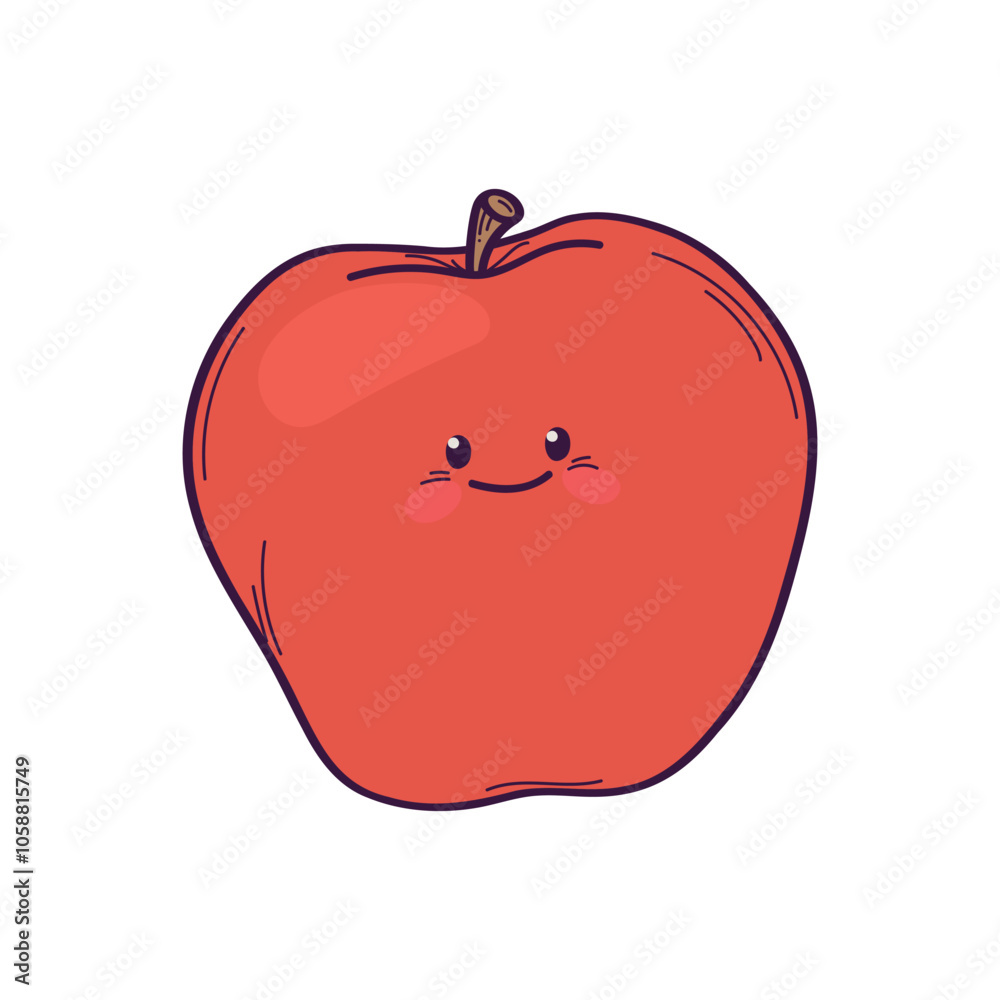 Vector hand drawn cute smiling red apple on white background Vector hand drawn cute smiling red apple on white background