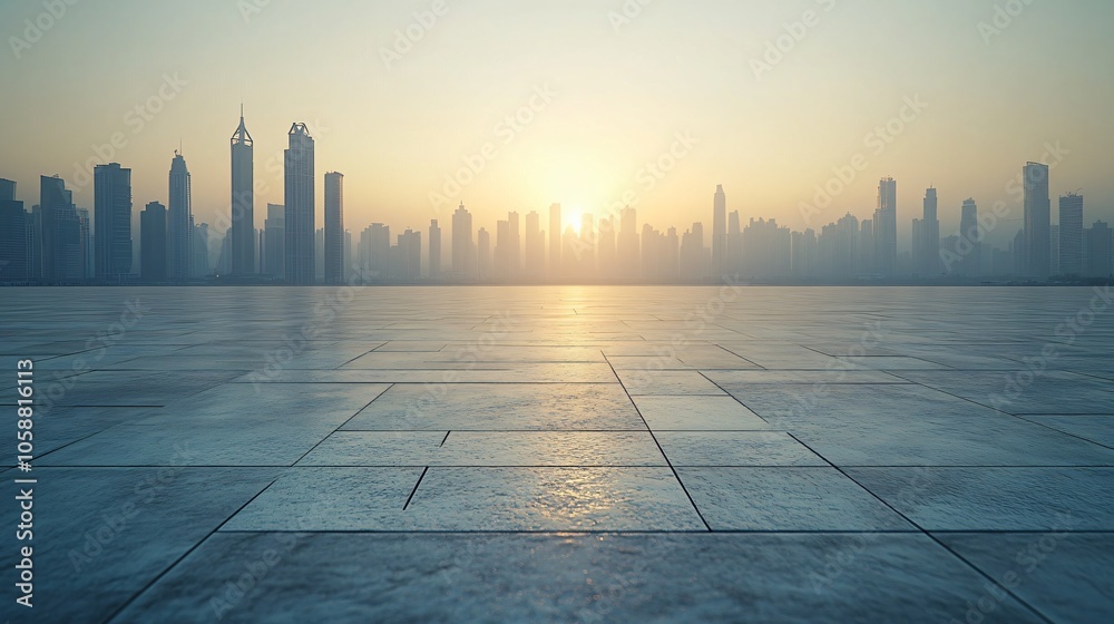 Nighttime City Center with Platforms, Roads, Parking Lot, and Brick Pavement for Car Advertisement Background Nighttime City Center with Platforms, Roads, Parking Lot, and Brick Pavement for Car Advertisement Background