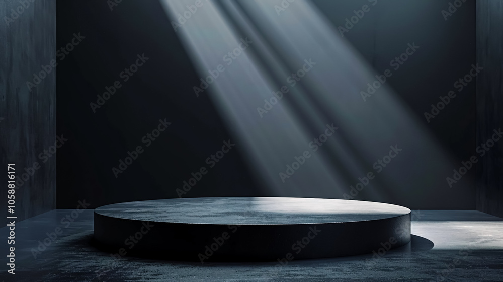 Product showcase with a spotlight. Black studio room background, suitable for product display montage. Product showcase with a spotlight. Black studio room background, suitable for product display montage.