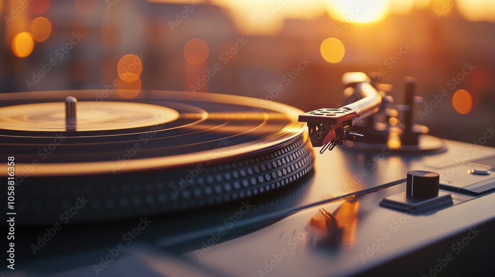 Obraz premium Vinyl Record Player at Sunset