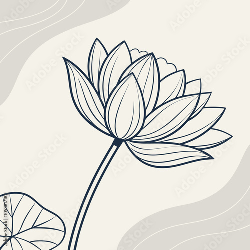 Elegant line art illustration of a lotus flower, perfect for adding a touch of serenity and beauty to your designs. This simple yet elegant graphic is ideal for projects related to nature.