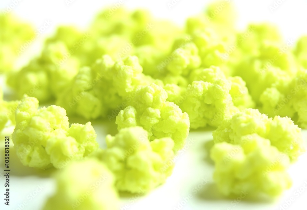 Green puffed corn snacks or corn puffs on a white background Green puffed corn snacks or corn puffs on a white background