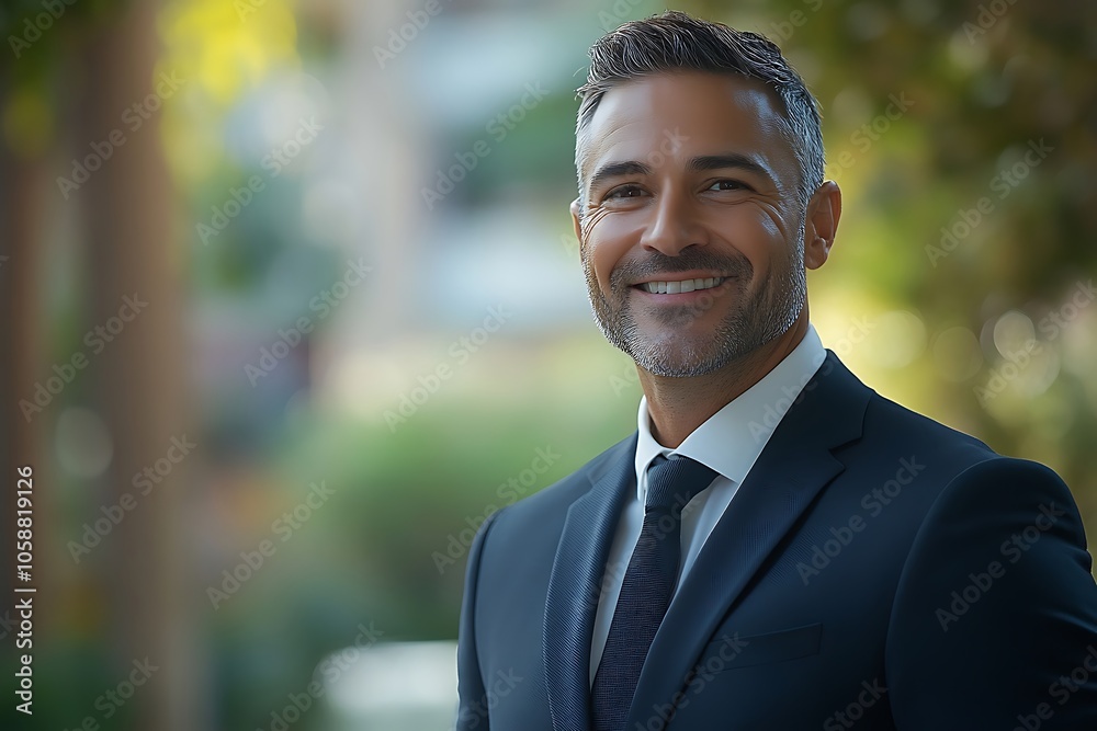 Smiling Businessman Portrait with Beard and Green Background
